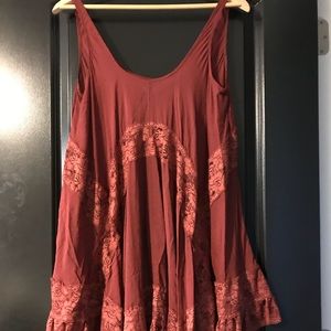 Burgundy/Dark Red Free People Cotton Slip Tunic
